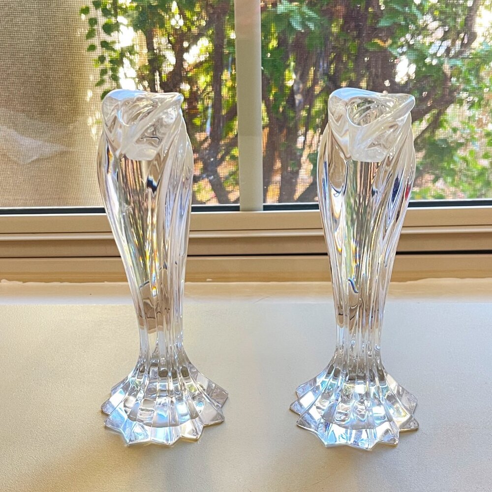 Lenox Arctic Bloom Crystal Candlesticks Pair Set of 2 Germany Signed - Picture 2 of 15